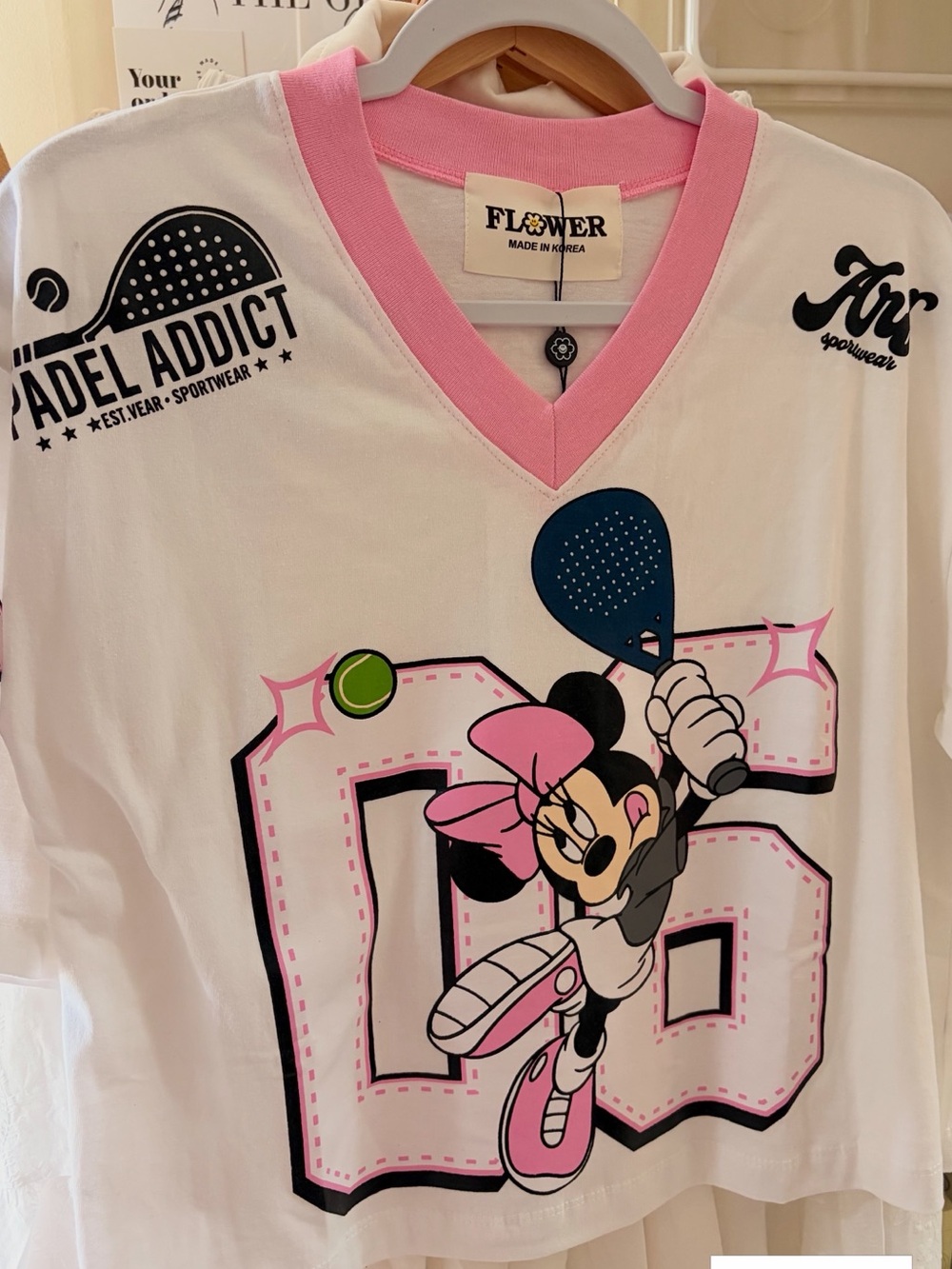 Minnie Mouse Pink & White Tennis Graphic Tee Women Top
